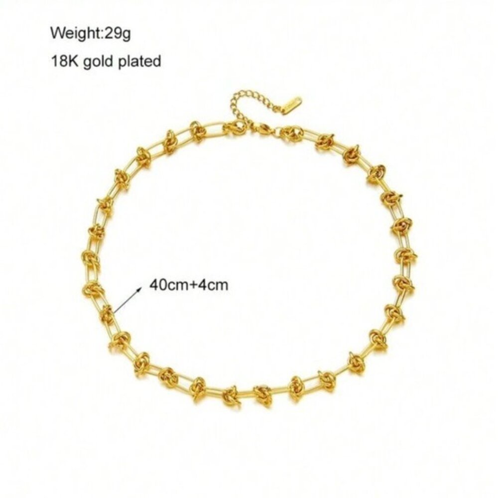 18k Gold Plated Modern Link Necklace Statement Jewelry Stainless Steel - Picture 4 of 4